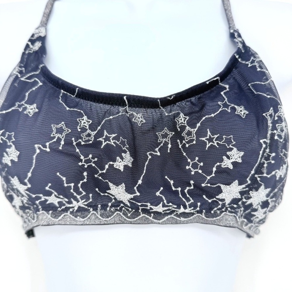 Intimately Free People Navy Silver Star Celestial Mesh Racerback Bralette Medium